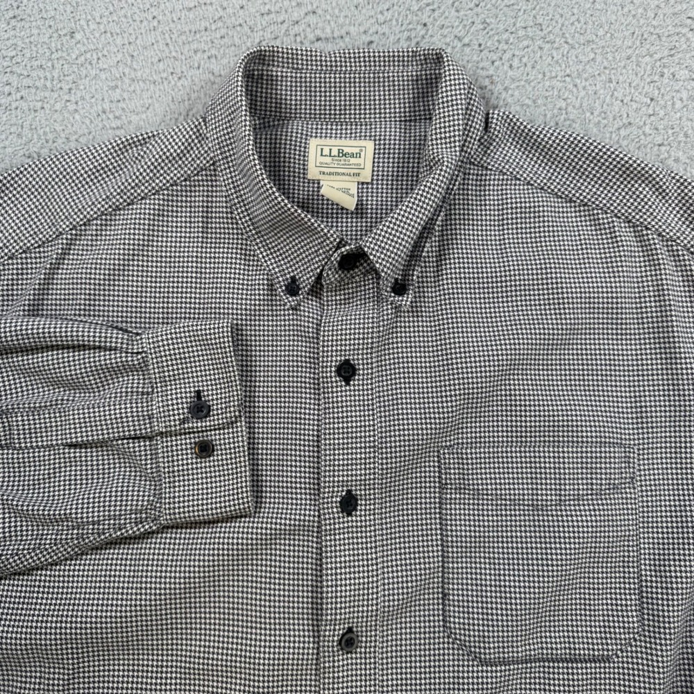 LLBean Traditional Fit Button Down Shirt Mens XXL Houndstooth Long Sleeve Cotton
